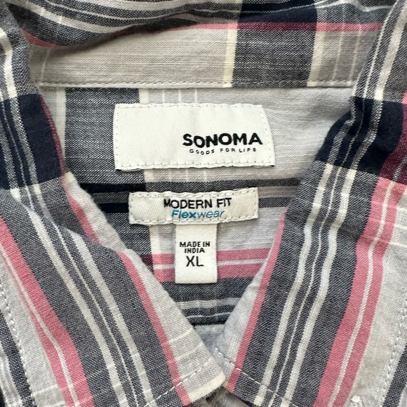 Men's Sonoma XL Slim Fit Short Sleeve Black/Grey/Pink Casual Button Down Shirt - Picture 3 of 3